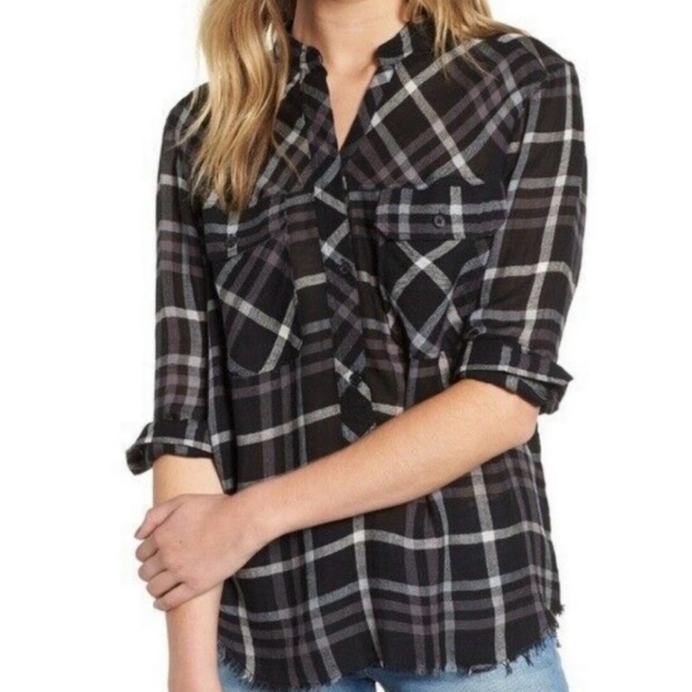 Rails Black and Gray Plaid Button-Down Shirt